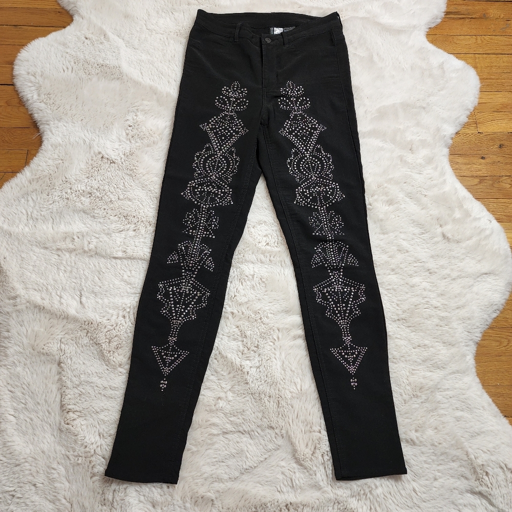 Rare H&M Black Beading High Waisted Strechy Streight Leg Pants Co ord Set